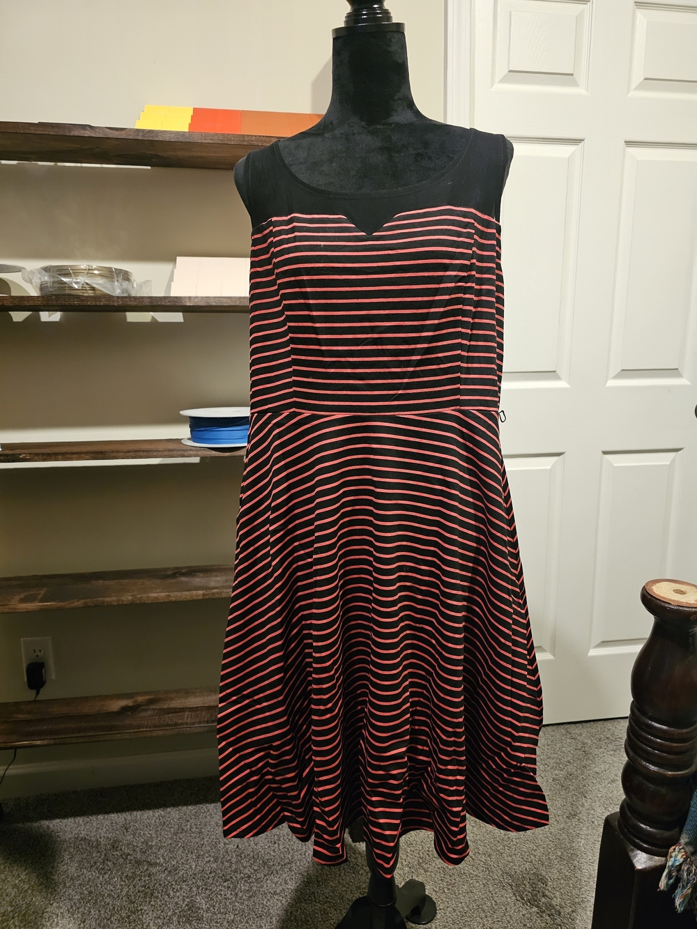 torrid Black and Coral Striped Sleeveless Midi Dress